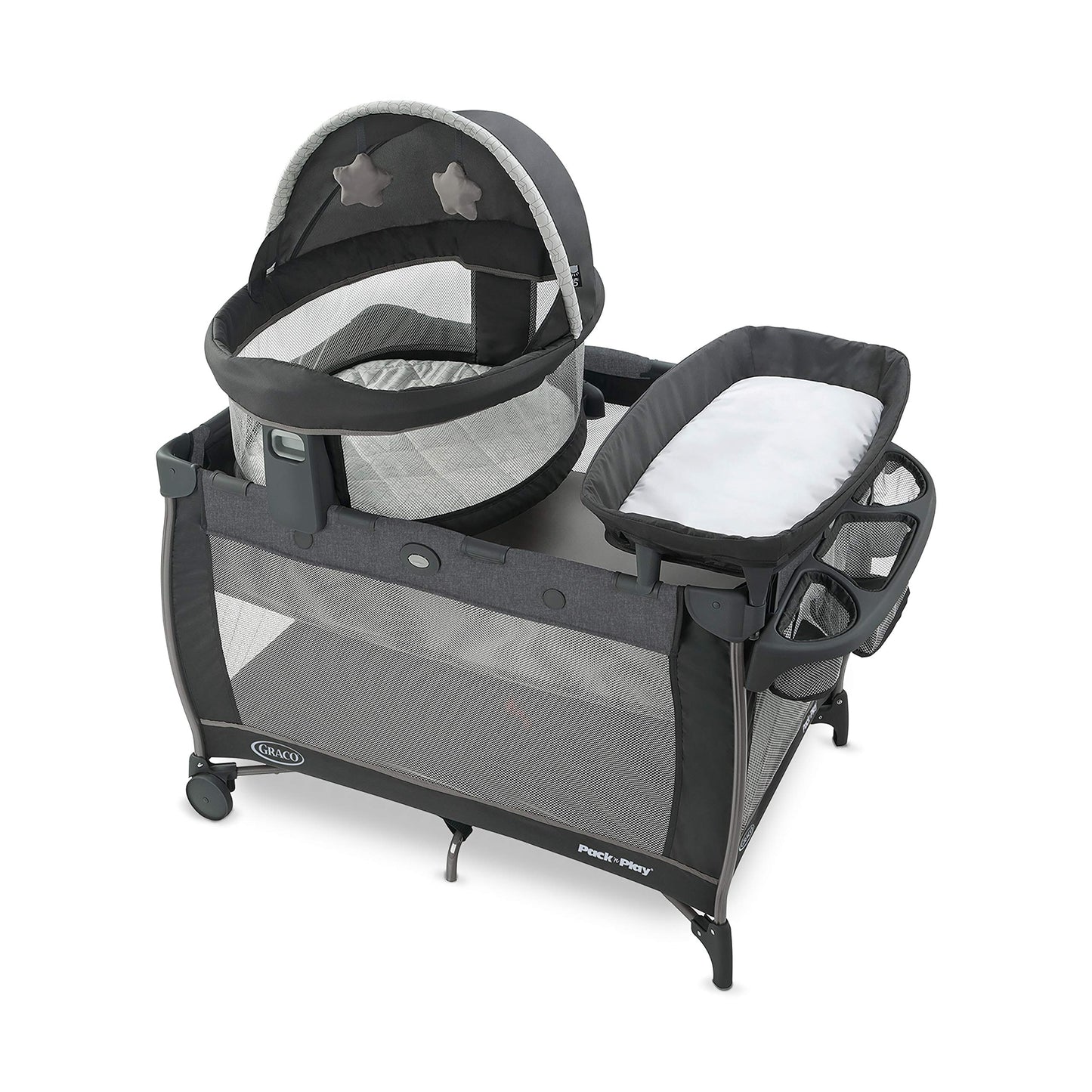 Graco® Pack n Play Dome LX Playard with Baby Bassinet Lightweight Portable Crib Push-Button Fold Travel Crib Redmond Convertible