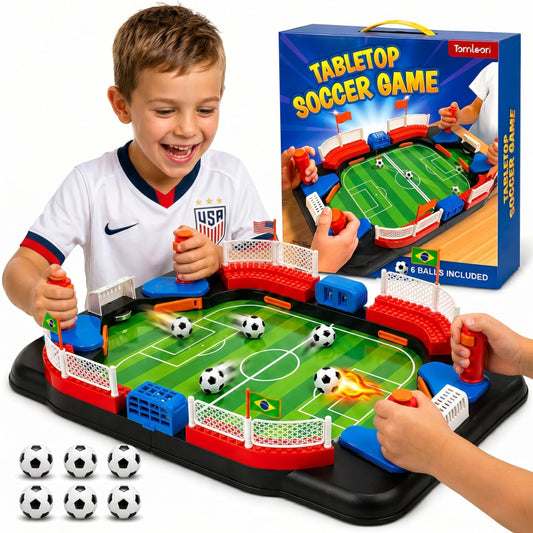 Soccer Toy for Kids - Table Top Foosball Game for 3 4 5 6 7 8-12 Year Old Kids - Interactive Soccer Gift - Mini Football Table Game with Goal Bell, Score Counter & 6 Balls - Easy Set-up Gift