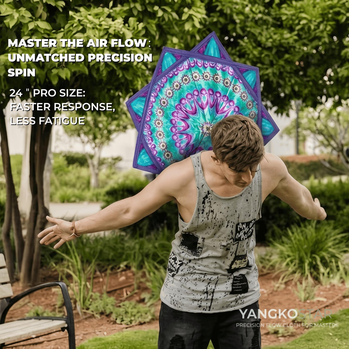 YangkoStar 24" Flow Star | 330g Balanced Pro-Weight Flowstar | Spinning Cloth for All Skill Levels | Easy to Spin & Do Tricks | Flow Toy for Juggling, EDM, Festival, Rave Party(Mandala)