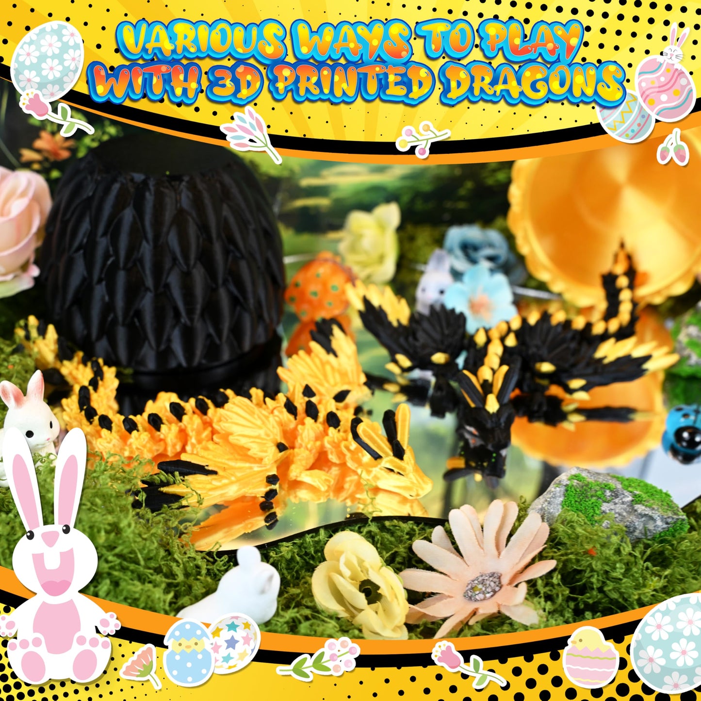 Impossmaker 3D Printed Fly Dragon Egg, Prefilled Easter Eggs Basket Stuffers, Cool Articulated Easter Dragon Gifts Toys, 3D Printer Animals Fidget Dinosaur Toys for Boys Kids Teen (2 Pack)