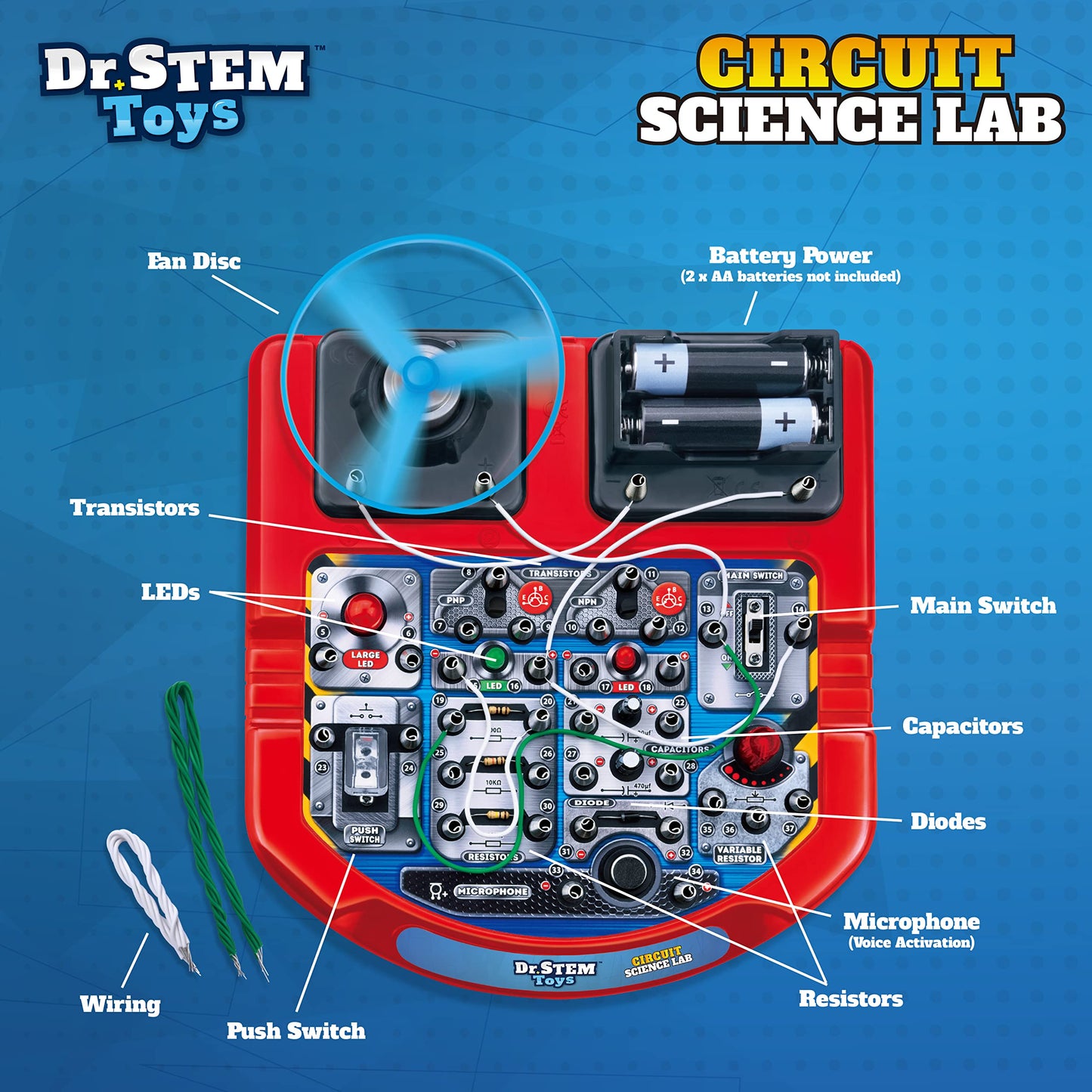 Dr. STEM Toys Circuit Board for Kids | Fun Educational Science Kit with Real Wires, LED Lights & a Fan That Actually Flies | Includes 18 Cool Science Experiments for Boys & Girls Ages 8 & Up