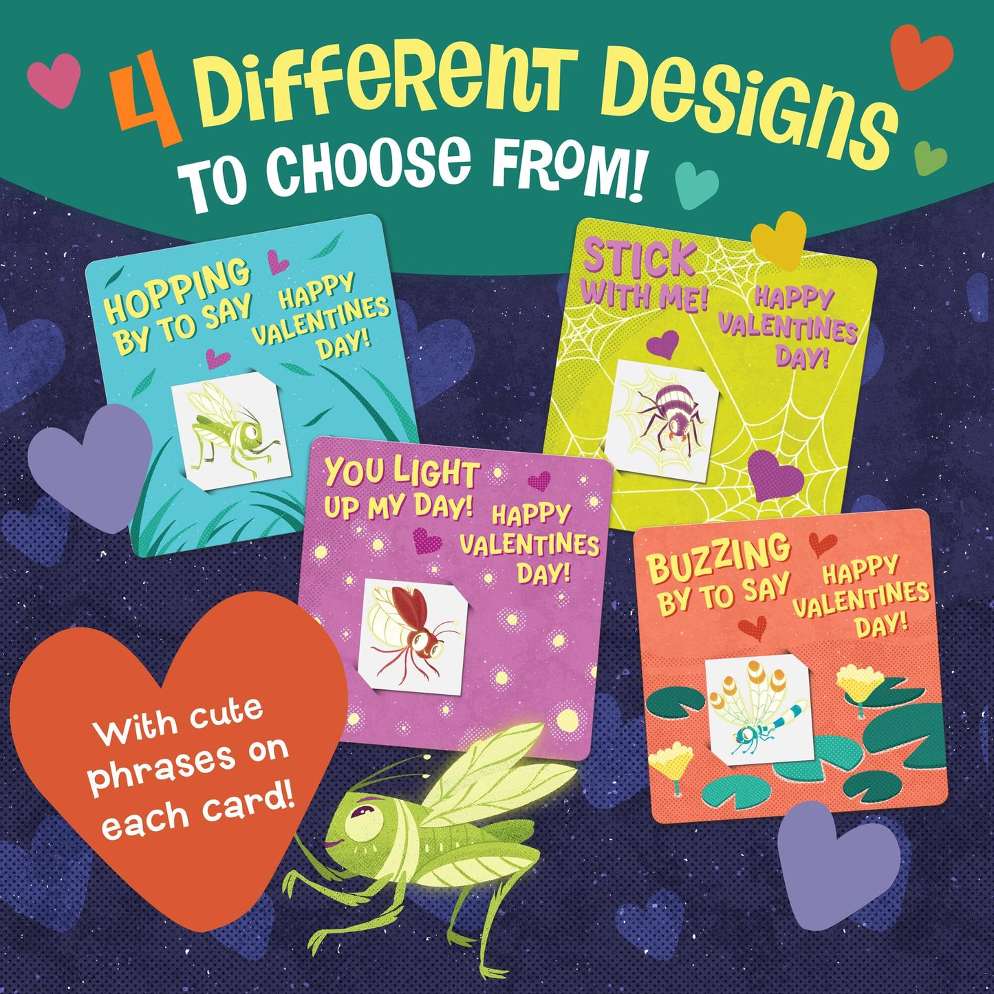 Valentine's Day Gift for Kids, Fun Party Favors for Classroom, Goodie Bag Stuffers - 28 Glow in the Dark Bug Tattoos