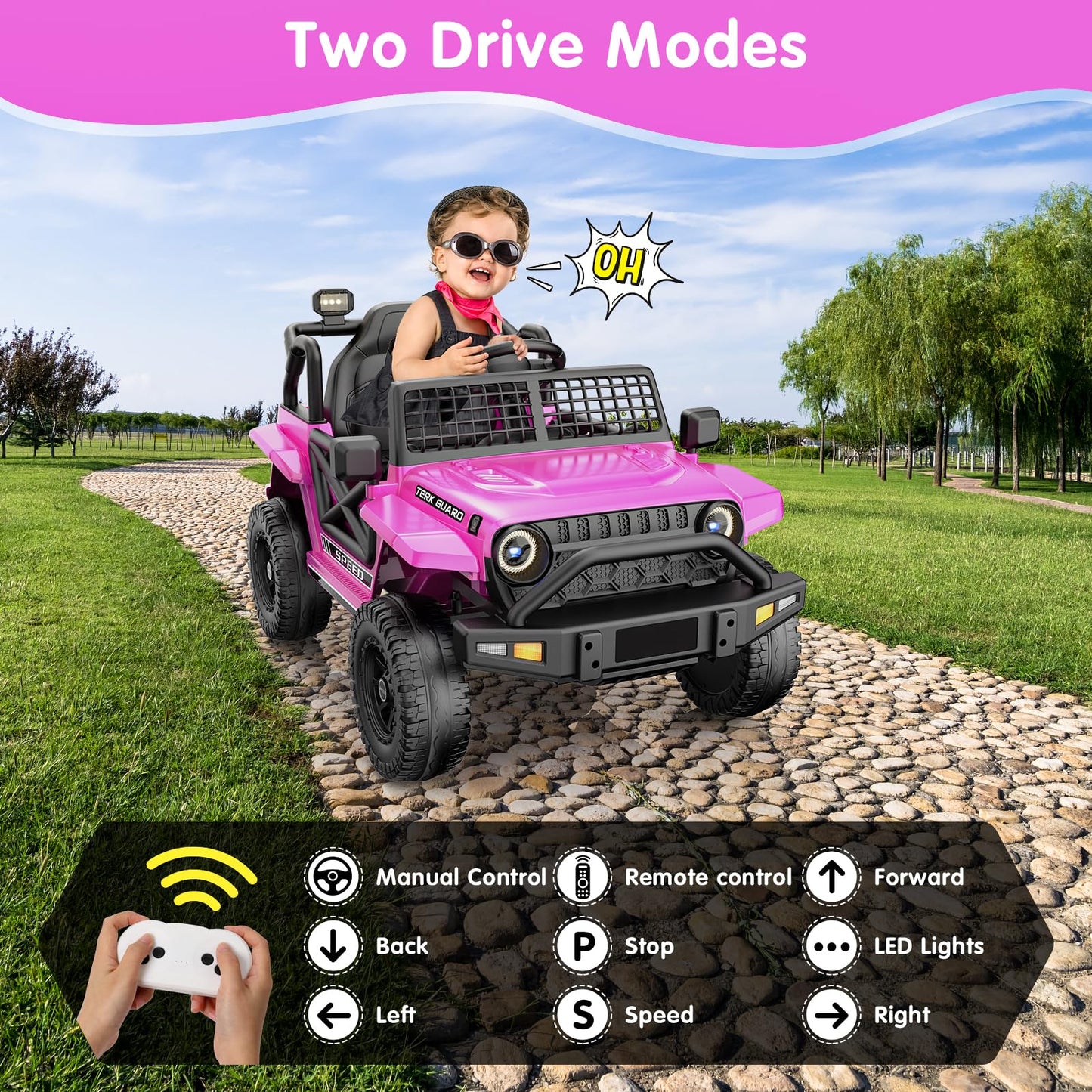 YunTopKids Ride on Car for Toddlers 1-3, 12V 7Ah Kids Electric Car with Parental Remote Control, Soft Start, Spring Suspension, Bluetooth Music, Ride on Toys Electric Vehicle for Boys Girls (Pink)