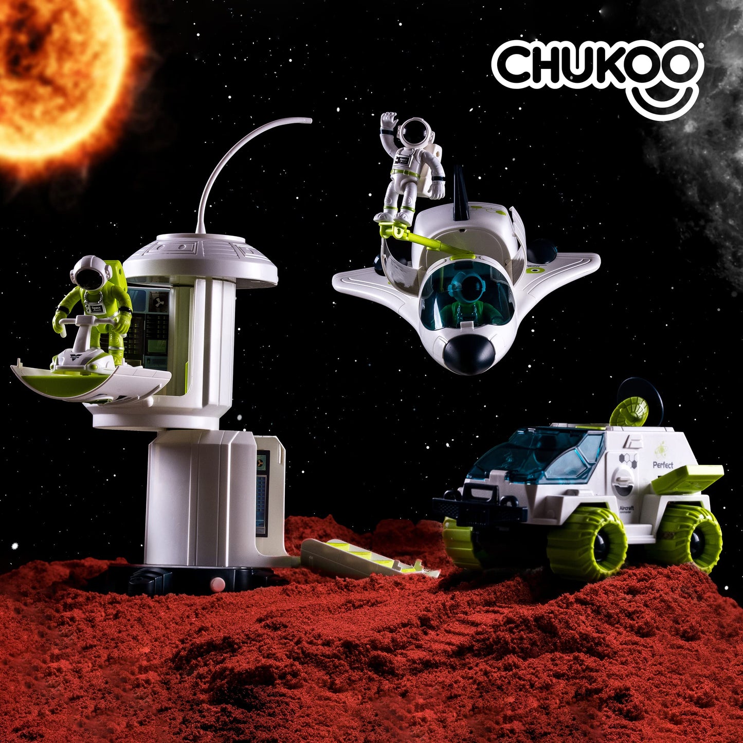 CHUKOO [Upgraded Set] Space Toys for Kids 3 4 5 6 7 8, Space Shuttle with Rocket Ship Toys - 4 Astronauts, Station, & Rover, Spaceship Toy, Rocketship Solar System Playset