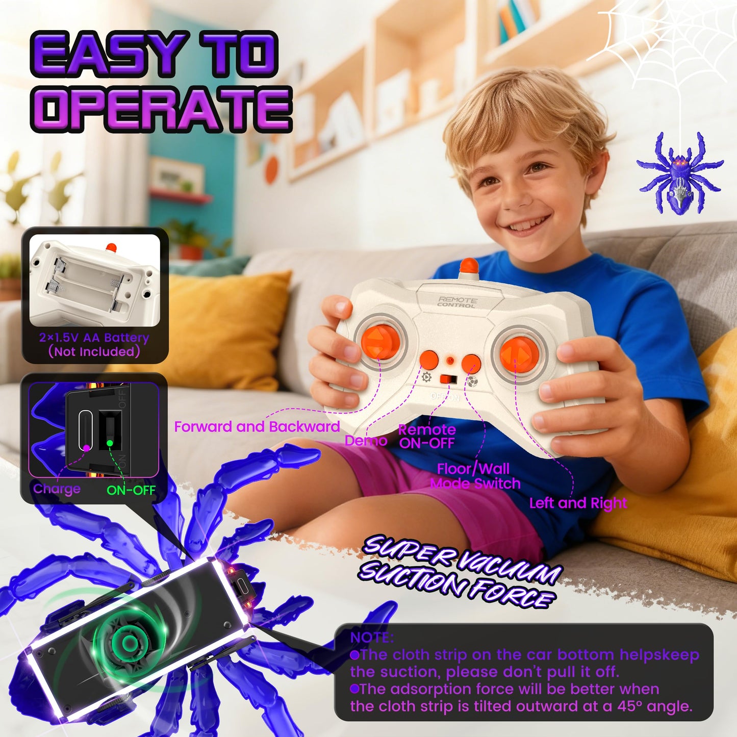 Wall Climbing Spider, Remote Control Robot Toys, Climbing Walls & Ceilings, 360°Rotating RC Stunt Crawler with LED Eyes, Realistic Reptile Bug Toy-Valentine's Day Birthday Gift for Kids Ages 3-12
