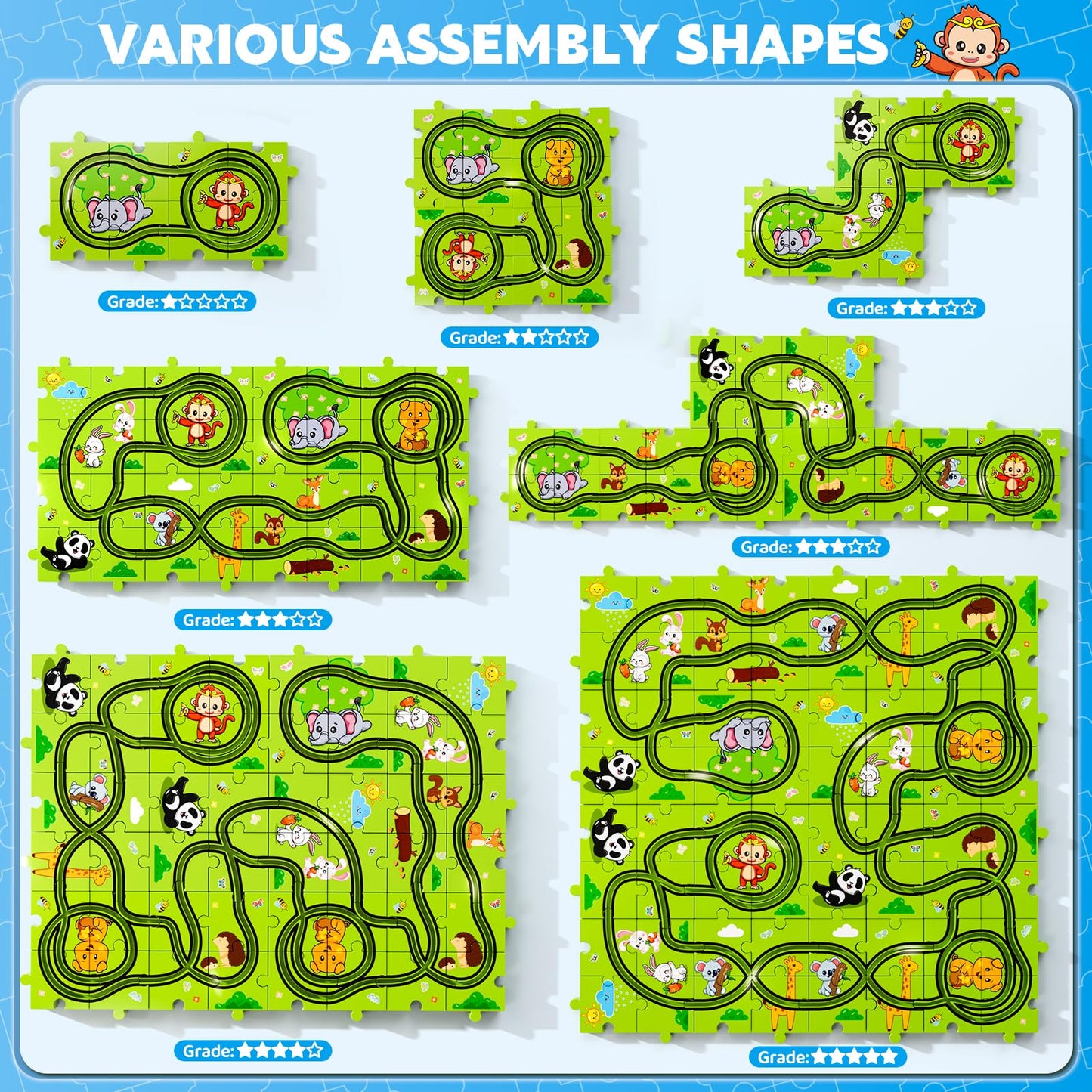 Beby Buty 64PCS Puzzle Race Track Car Set for Kids Boys, Floor Puzzle Tracks Car Toys for Boys Girls Ages 3-5 4-6, Toddler Toys Gifts for 3 4 5 Year Old, Ideal 3 4 5 6 Year Old Birthday Gifts