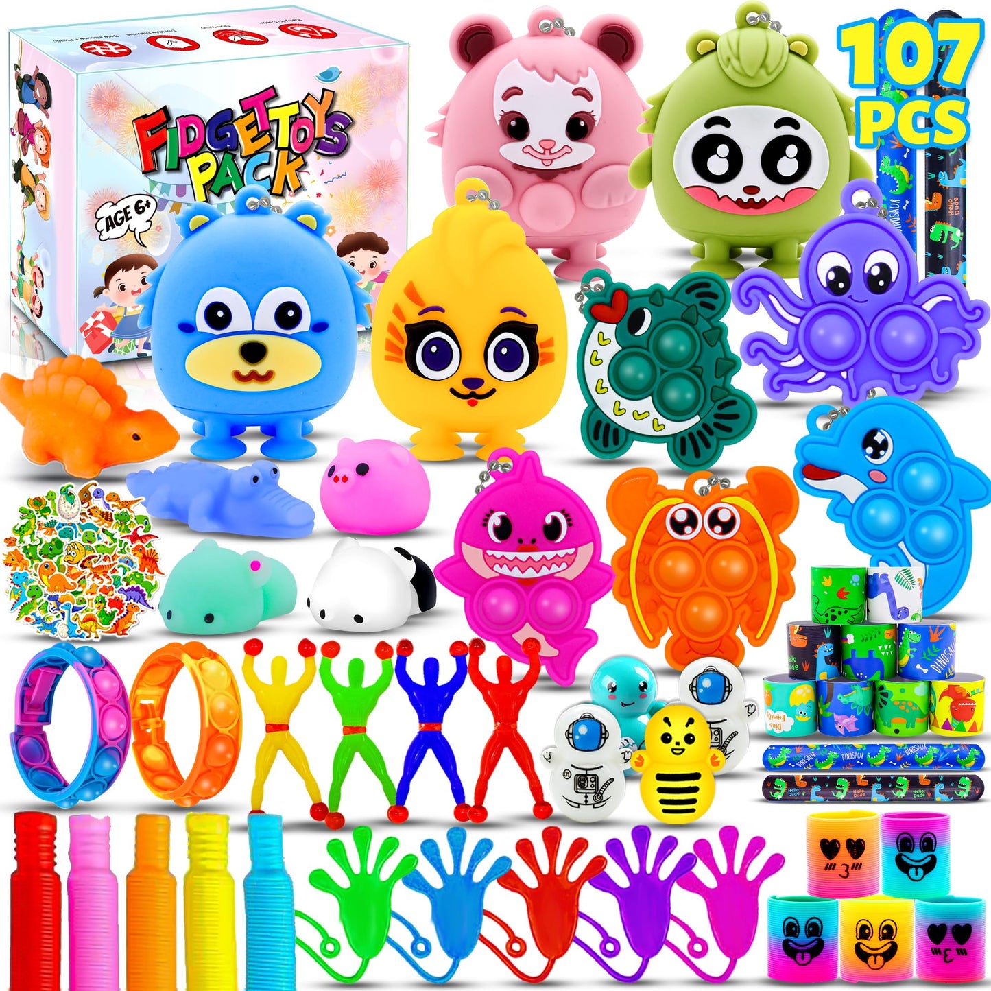 107Pcs Party Favors for Kids, Bulk Fidget Toy Pack, Prizes Box Toys for Kids Classroom, Treasure Box Toys Goodie Bag Pinata Stuffers for Kid 4-8, Birthday Gift, Classroom Prizes, Treasure Chest