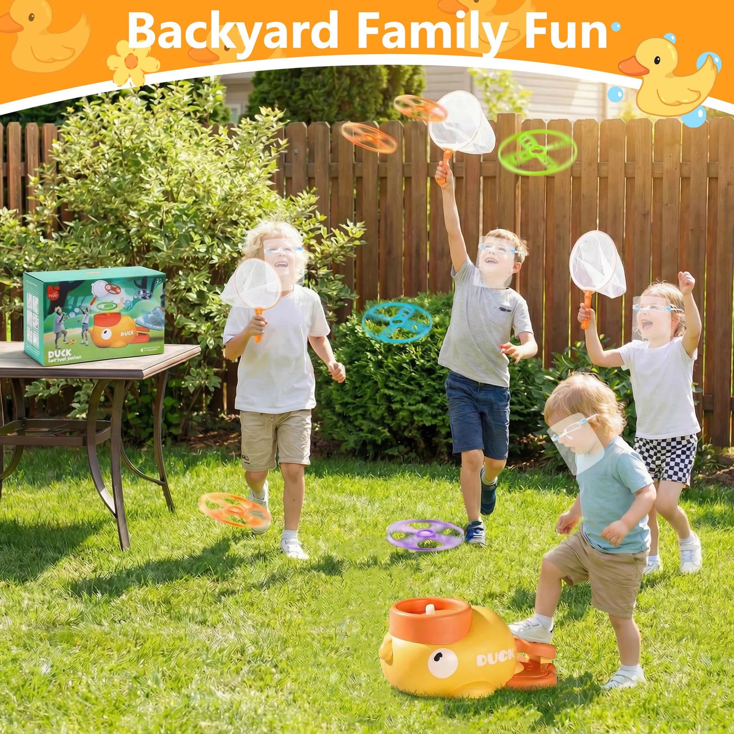 Duck Flying Disc Launcher for Kids: 12 Piece Flying Discs Launcher Throw and Chasing Catching Games - Outside Toys Kids Ages 3-5 6-8 Boys Girls Family Courtyard - Birthday Party Gift for Kids