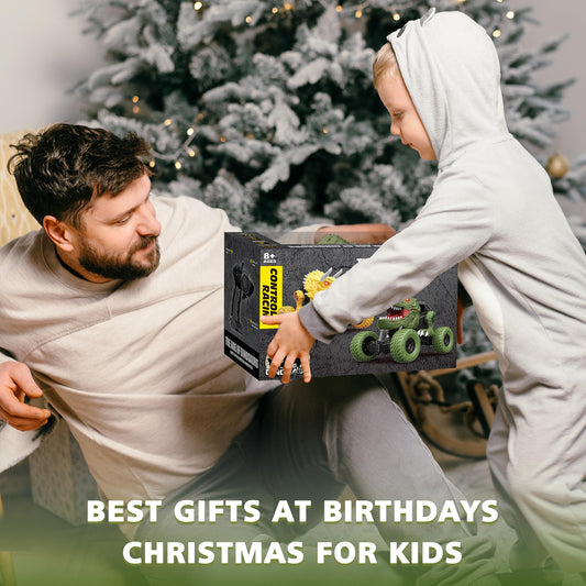 Remote Control Dinosaur Car for Kids Boys, 2.4Ghz All Terrain Remote Control Dinosaur Truck with Light, Rechargeable 4WD Off Road RC Car Toys for Kids 3 4 5 6 7 8-12 Year Old Boys Girls Birthday Gift