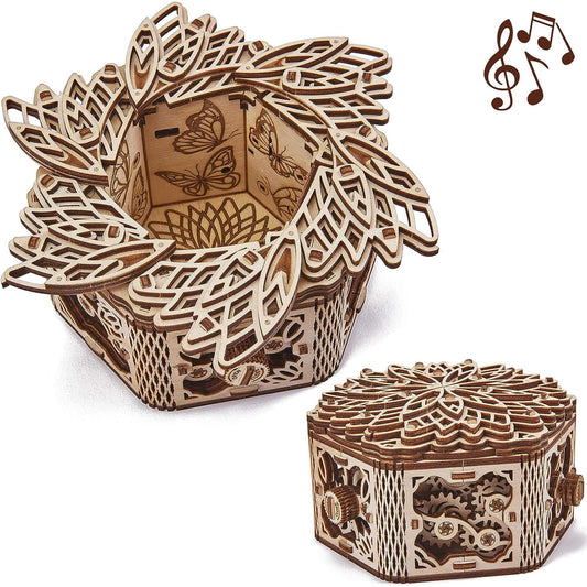 Wood Trick Mystery Flower Für Elise Wooden Music Box Kit - Keepsake & Jewelry Box - 3D Wooden Puzzle for Adults to Build - DIY