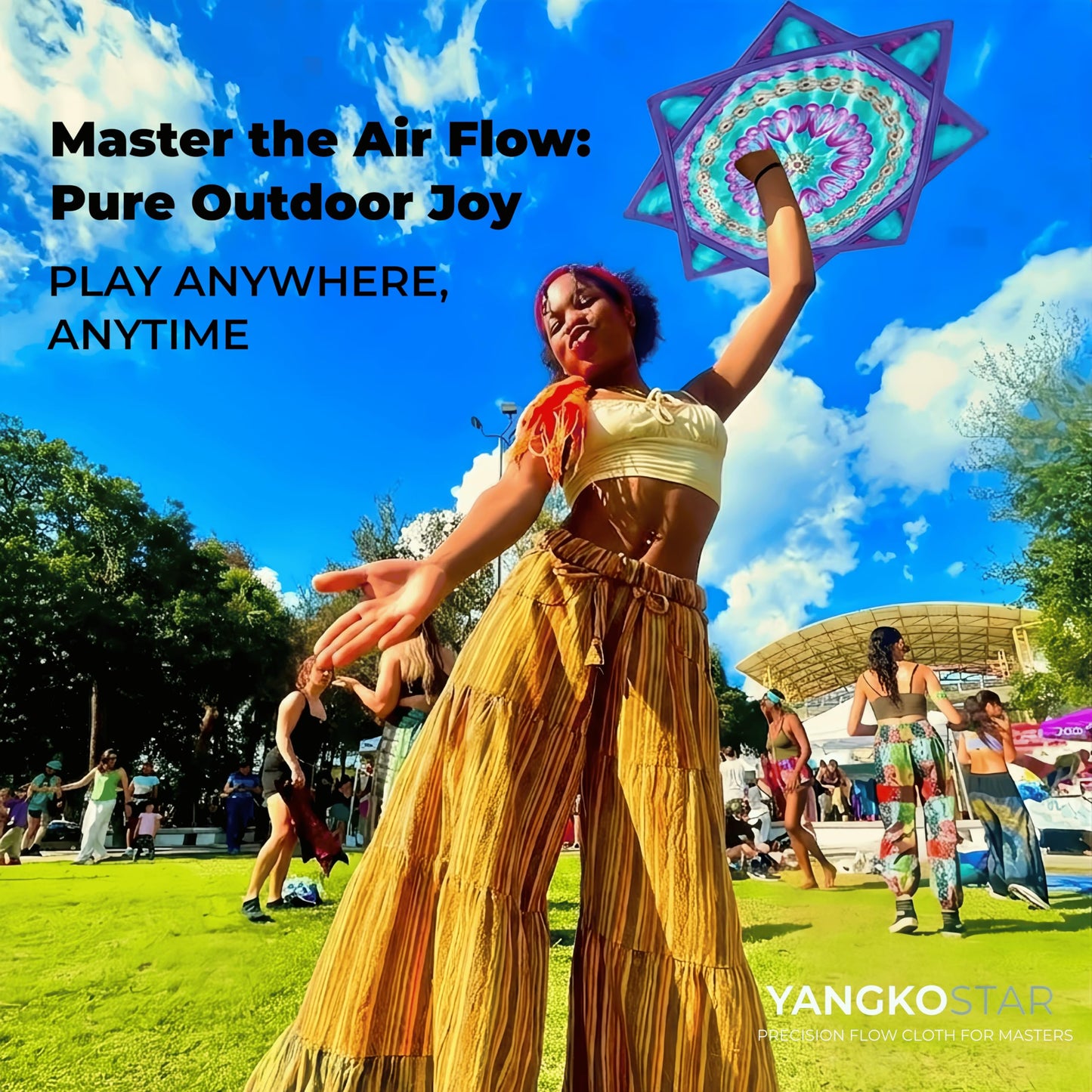 YangkoStar 24" Flow Star | 330g Balanced Pro-Weight Flowstar | Spinning Cloth for All Skill Levels | Easy to Spin & Do Tricks | Flow Toy for Juggling, EDM, Festival, Rave Party(Mandala)