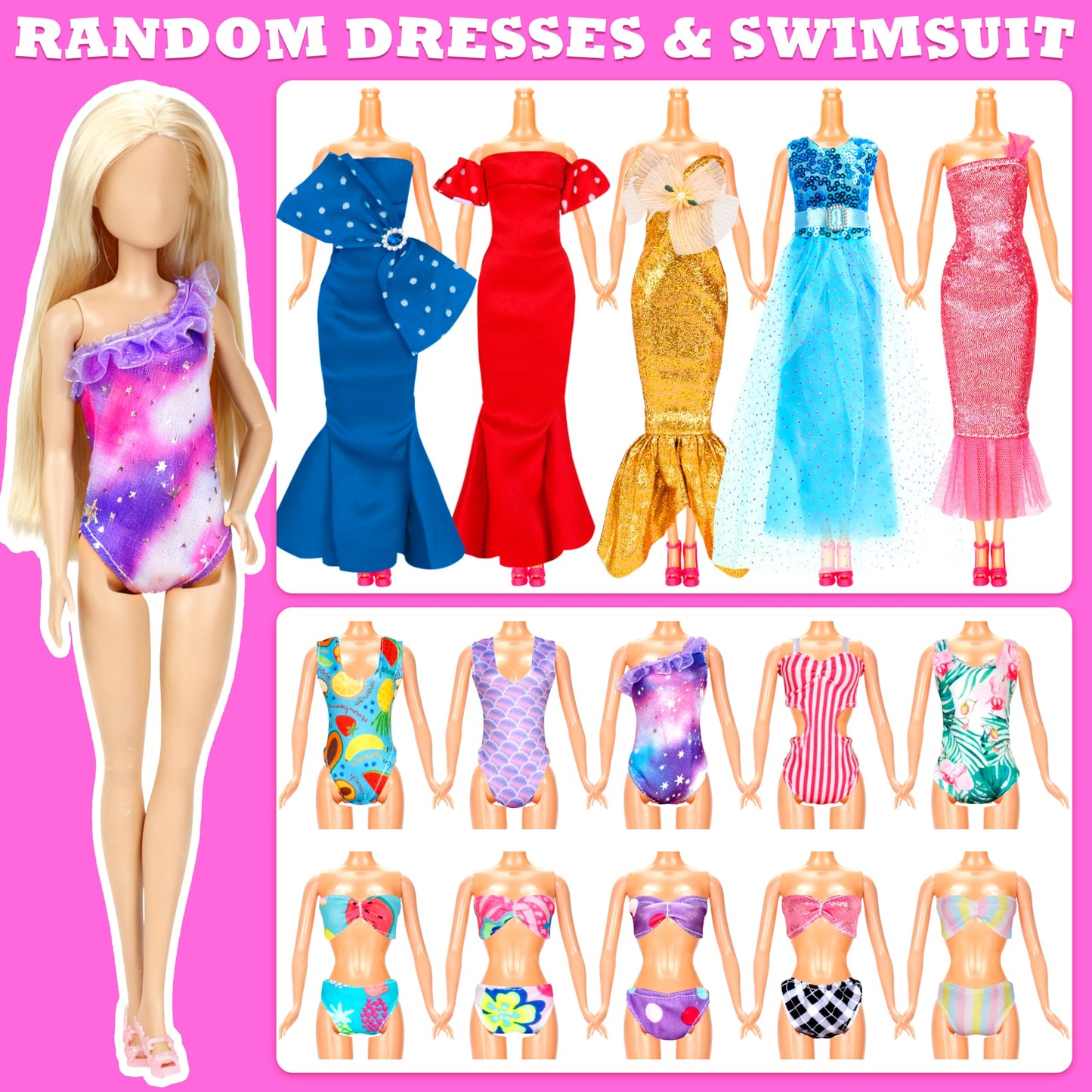 138 Pcs Doll Clothes and Accessories, 5 Wedding Gowns 9 Fashion Dresses 3 Tops 3 Pants 3 Bikini Swimsuits 20 Shoes for 11.5 inch Doll Christmas Stocking Stuffers Girls Gift Age 5-7 8-10
