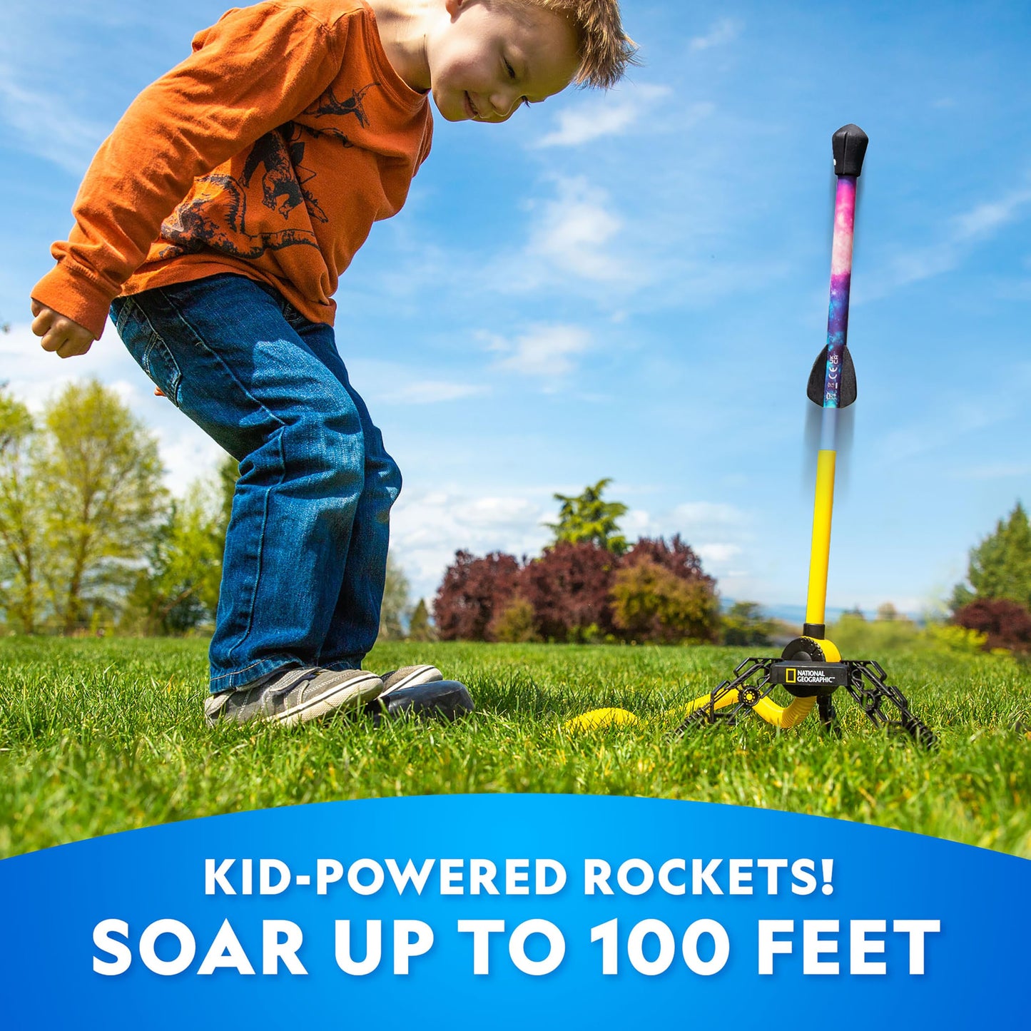 National Geographic Air Rocket Toy – Ultimate LED Rocket Launcher for Kids, Jump and Launch the Light Up, Air Powered, Foam Tipped Rockets up to 100 Feet