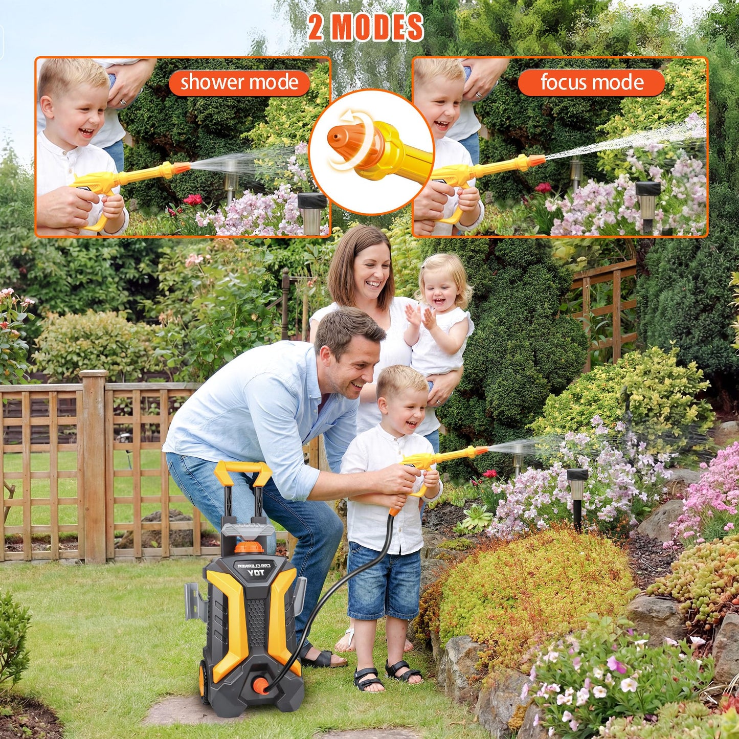Kids Pressure Washer Toy, Outdoor Car Wash Playset for Patio Lawn Garden, Self Powered Water Pressure Washer Toy, Ages 3+, Gifts for Boys and Girls