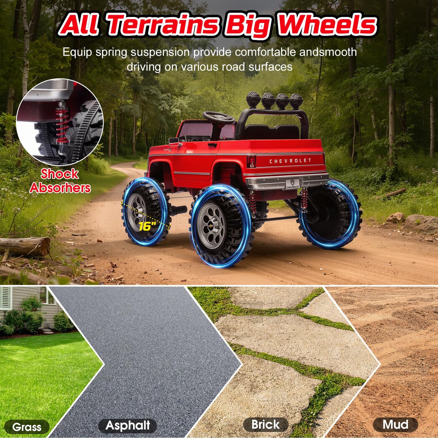 MUKIDY 24V Ride on Car, Licensed Cheyenne Truck w/2X200W Motor, 24 Volt Ride on Toys Power Big Wheels for Big Kids,Remote Control Music,Red