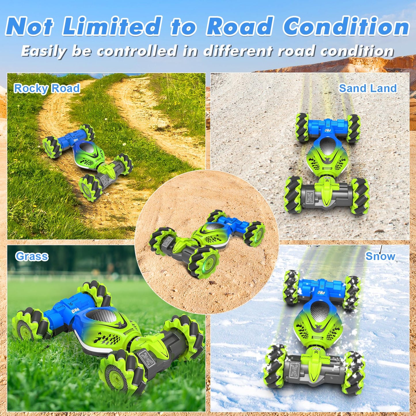 Fosgoit Gesture RC Car, 2.4GHz 4WD Gesture Sensing RC Stunt Car Toys for 6-12 Years Old Boys Girls, Hand Controlled Remote Drift Twist Offroad 360° Rotation with Lights Music for Birthday Gifts