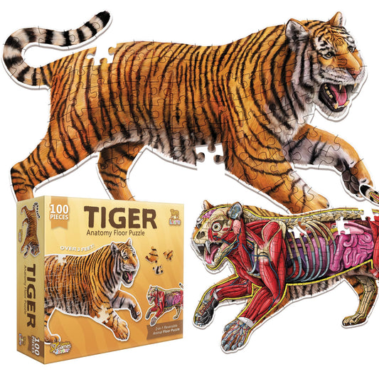 Tiger Animal Anatomy Floor Puzzle | 100-Piece Double Sided Jigsaw Puzzle | Large-Sized, Over 3 Feet Scientifically Accurate Illustration - Fun and Educational Toy for Kids, Toddlers and Families