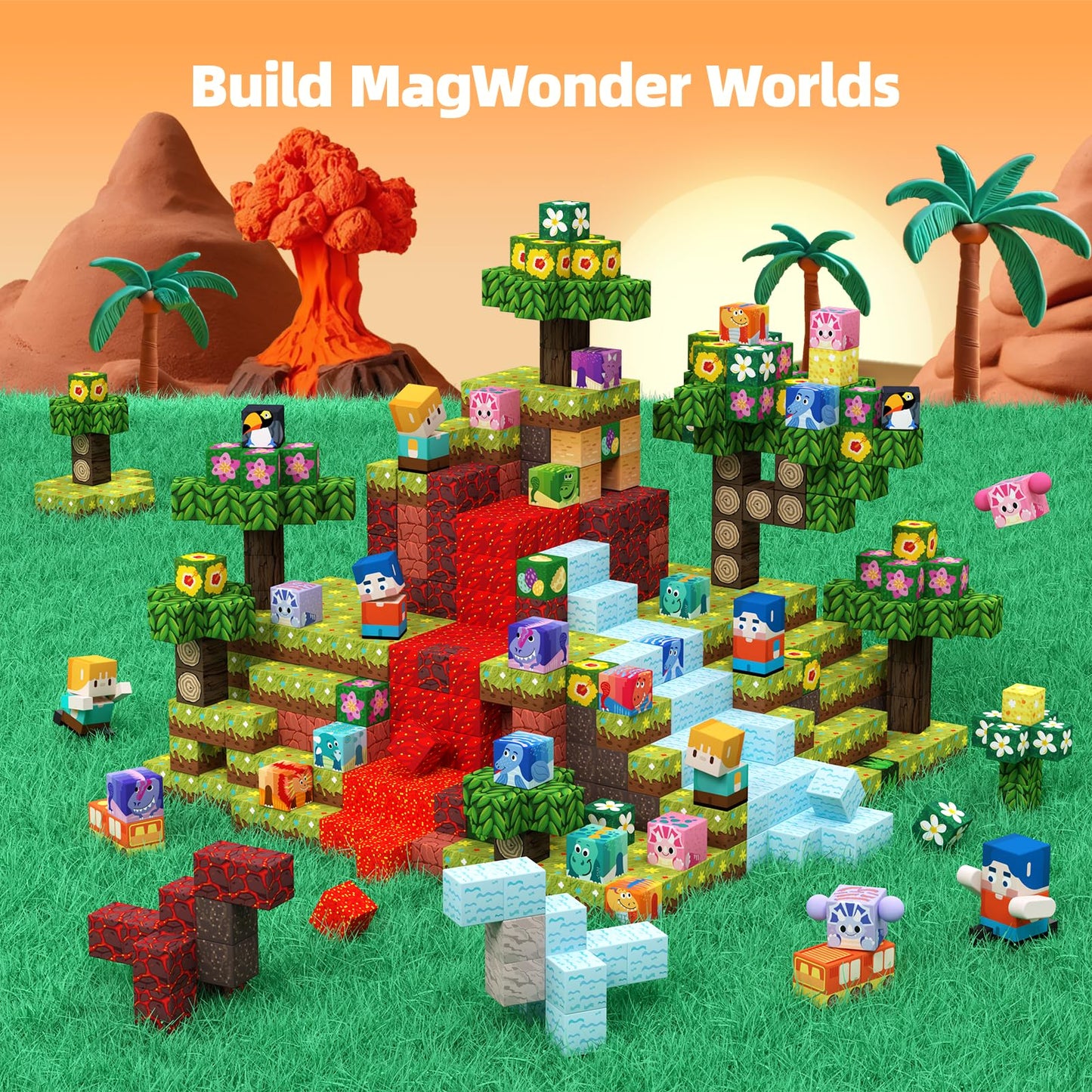GobiDex 126PCS Magnetic Blocks Playset, Build Dinosaur MagWonder with Building Pretend Play Toys, STEM Montessori Travel Gift for Kids
