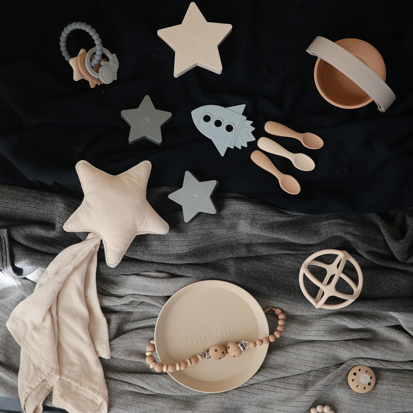 mushie Silicone Space Teething Ring Toy