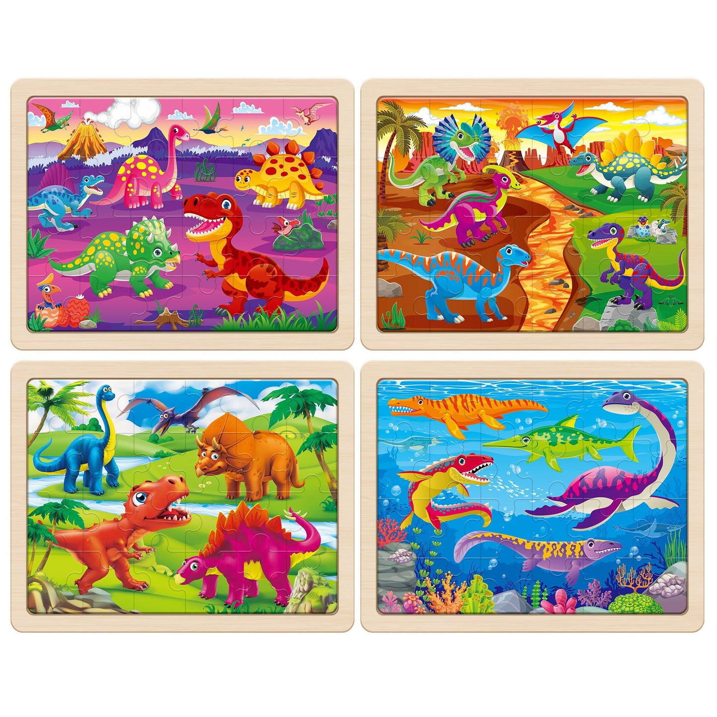SYNARRY Large Wooden Dinosaur Puzzles for Toddlers 3-5, Wood Puzzles for Kids Ages 4-6, Dinosaur Toys for Kids 3-5, Preschool Educational Learning Toys, Easter Basket Stuffers for Boys Girls