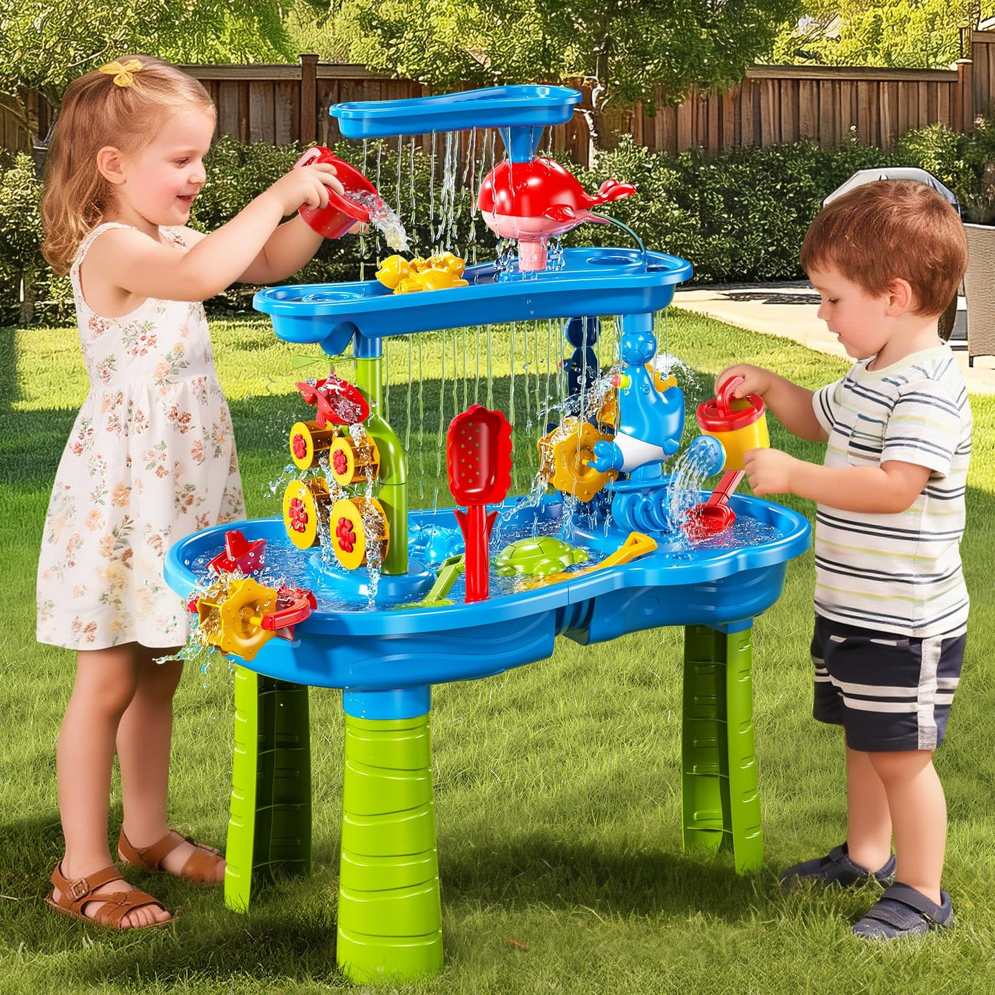Sand Water Table for Toddlers Kids 2 3 4 5 6 Years Old, 3-Tier Sand and Water Table for Boys Girls, Splash and Play Activity Set with Rich Accessories for Outdoor Indoor Fun, Summer Beach Toy for Kids