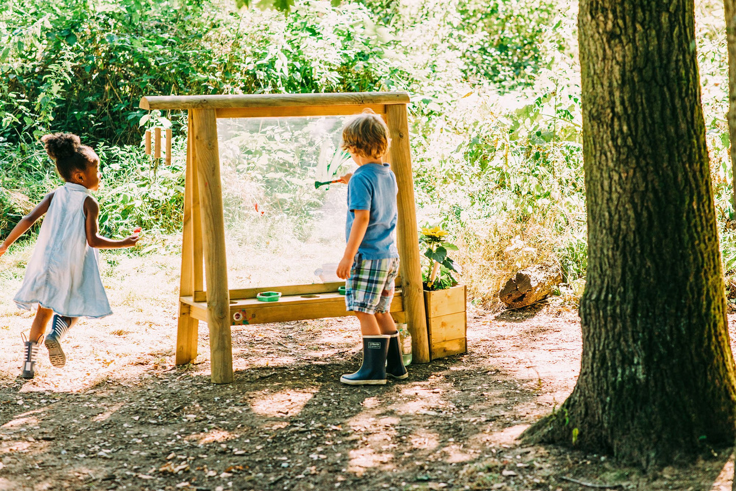 Plum® Discovery Art Easel for Kids- Outdoor Wooden Painting Easels with Paint Brush and Accessories, Learning Toys for Toddlers, Wood Planter Box, Easy to Clean, Durable, Weatherproof, Ages 3+