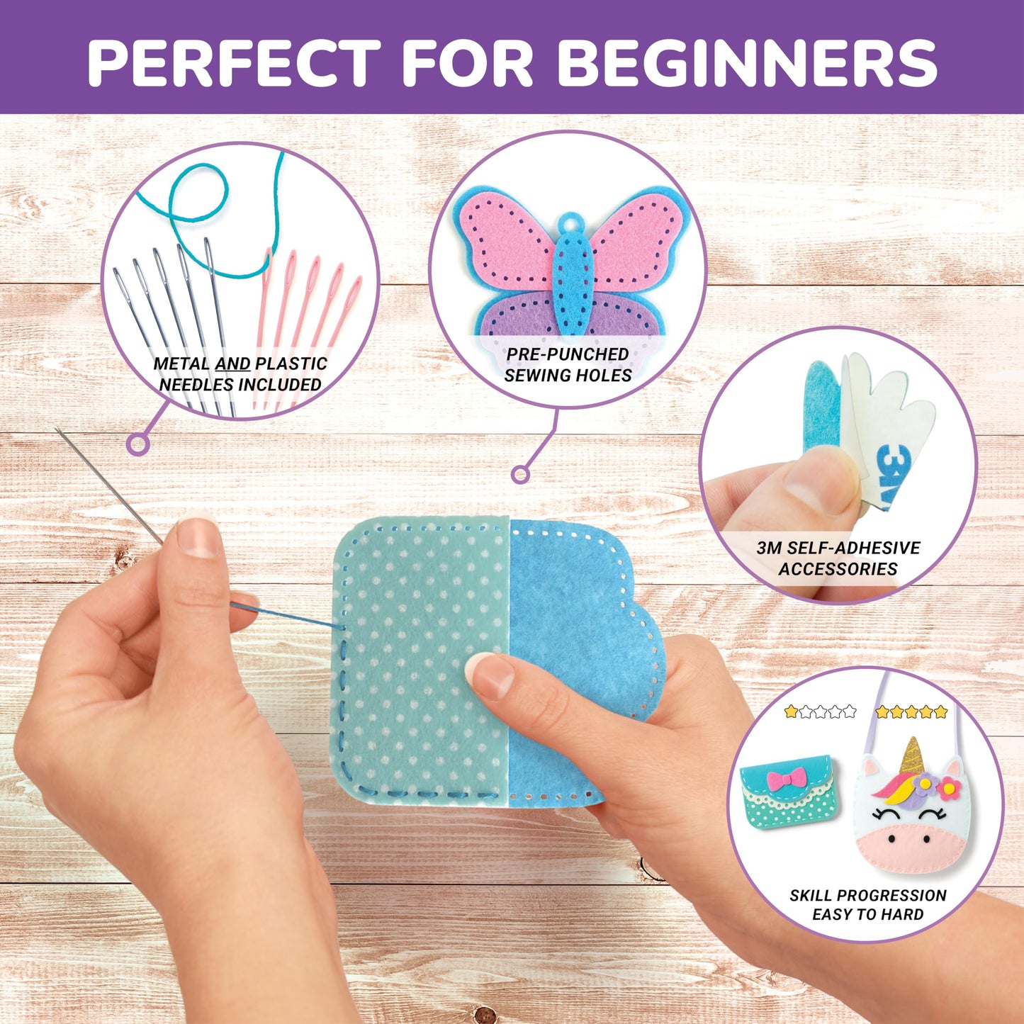 Kids Sewing Kit for Beginners Ages 6-12, Cute Felt Craft Projects with Easy Step by Step Instructions, My First Sewing Kit for Girls and Boys with Pre-Cut Shapes, Educational Learning Activity
