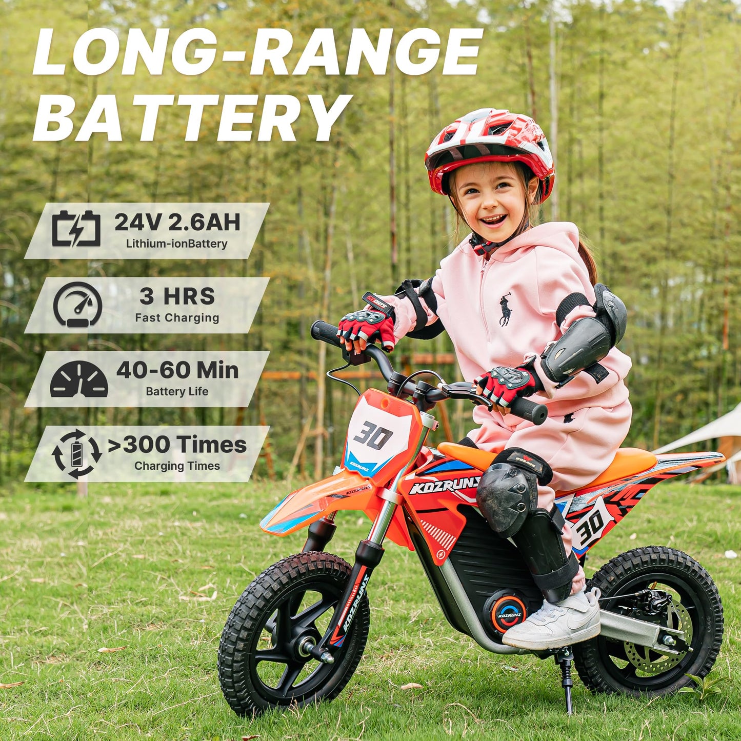 OLALA Electric Dirt Bike for Kids 3-5, 12" Electric Motorcycle with 200W Motor, 2-Speed Safety Mode, Beginner Dirt Bike with Disc Brake, Outdoor Ride On Toy Gift, Orange