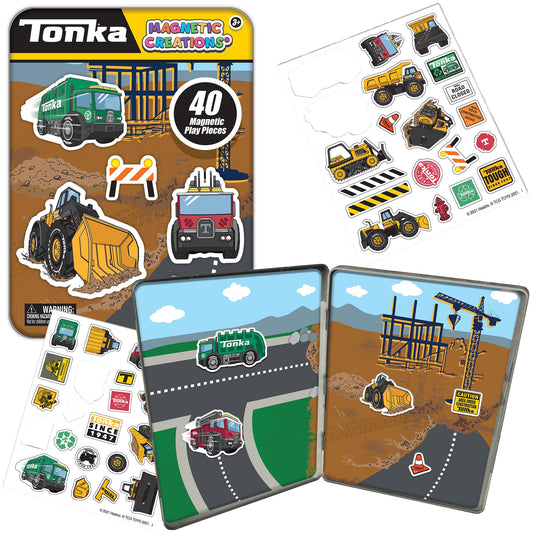 TCG Toys Tonka Magnetic Creations Tin with 40 Magnetic Play Pieces in Tin That Doubles As Storage Space, Multicolor