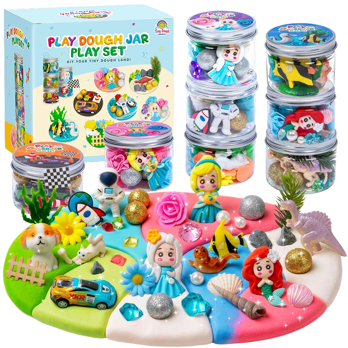 8-Pack Play Dough Jars, Reusable Sensory Play Kit for Kids, Non-Toxic, Educational Creative Playdough,Perfect Party Favors, Goodie Bags,Birthday Gifts for Boys Girls,Ideal for Home Preschool Classroom