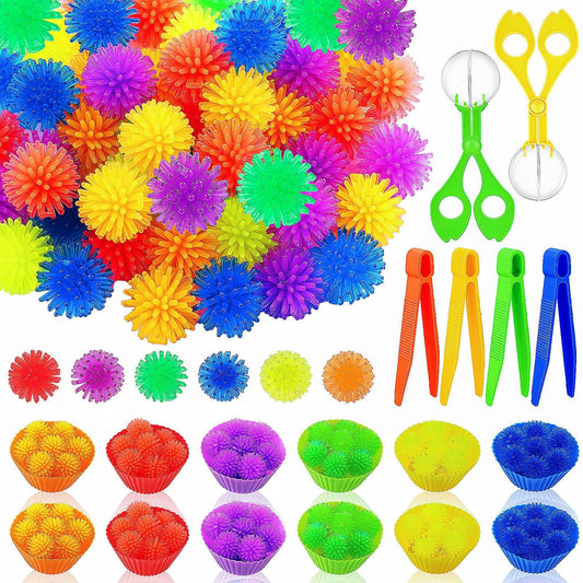 Bbiamsleep 78 Pcs Sensory Bin Filler Sensory Bin Items Fine Motor Skills Include Colorful Hedge Balls Tweezers Scissors Clips Sorting Cup for Sorting Counting Training