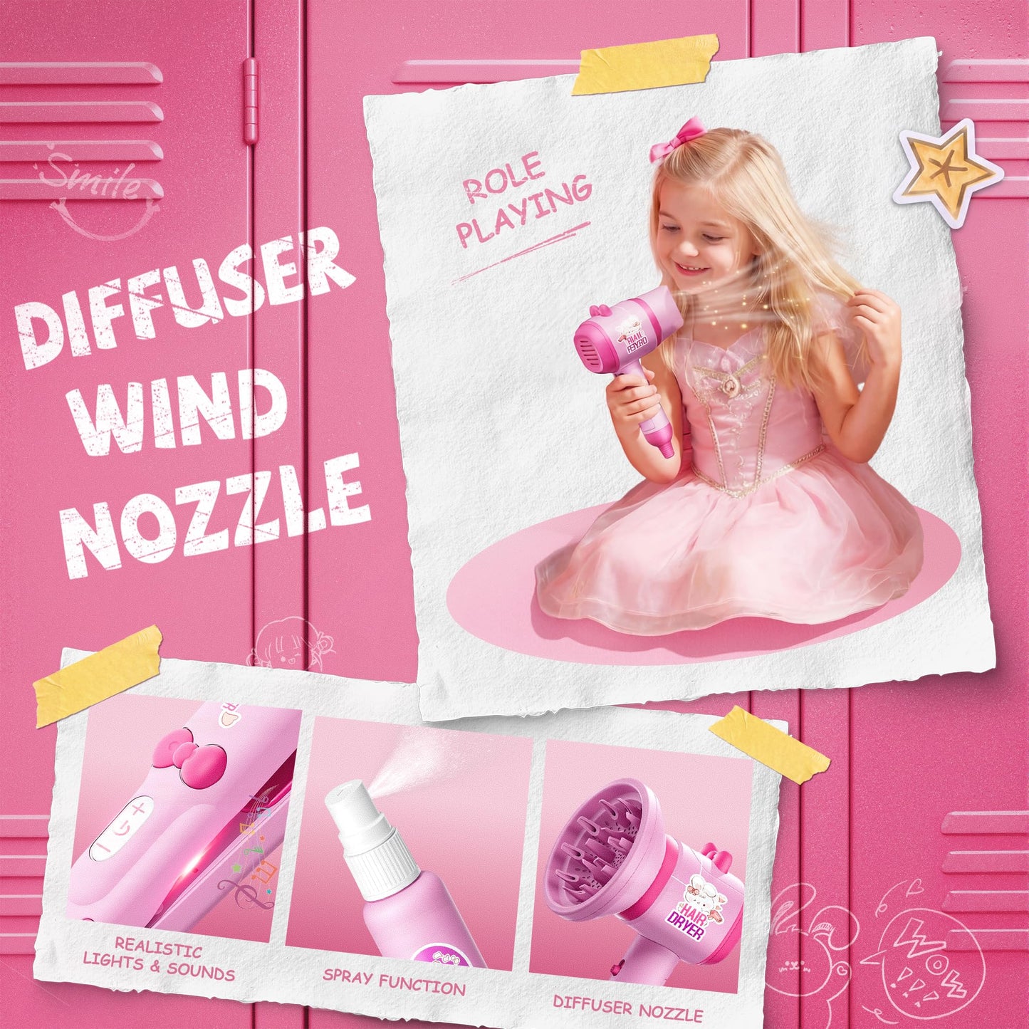 Hair Salon Toys for 5 Year Old Girls, Makeup Kit for Kids 3-5 4-6, Pretend Hair Styling Set for Girls 5-7 6-8 with Sound and Lights, Role Play Dress Up Birthday Gifts for 3 4 5 6 Girl