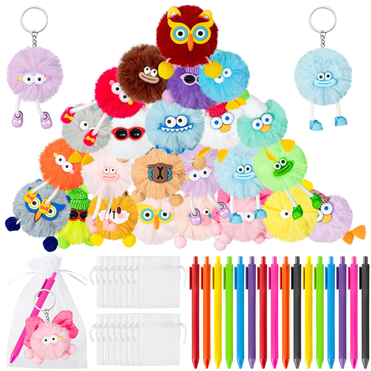 LieToi Kids Keychain Pens Gift - 24 Pack Cute Key Chains Goodie Bags Holiday Party Favors Elementary Classroom Student Prizes Easter Egg Fillers Basket Stuffers Keyrings Bulk Birthday Carnival Gift