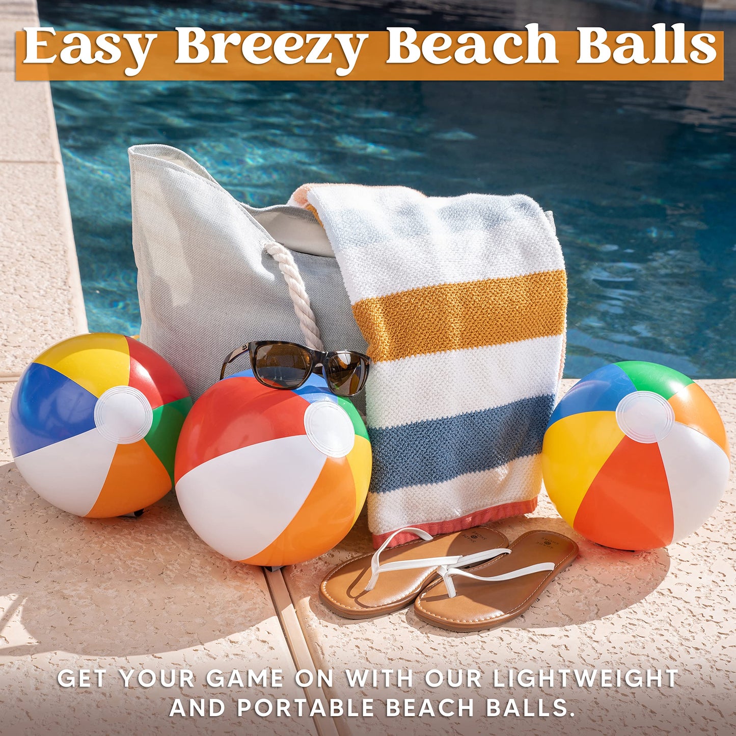 JOYIN Rainbow Beach Balls(18 Pack), Inflatable Swimming Pool Toys for Summer Water Games Kids Birthday Party Supplies Combo Set Include Inflatable Beach Balls in 20” (6), 16” (6) and 12” (6)