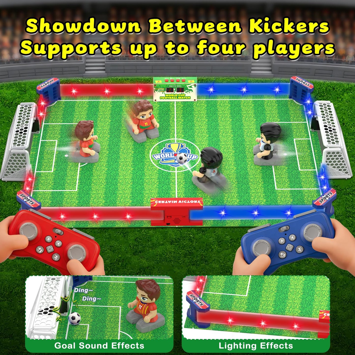 Cokzer Remote Control Soccer Toy, Foosball Table Game for Kids with 4 Remotes, 3 Balls, LED Scoreboard, Lights & Sound, Rechargeable RC Soccer Board Game for 1-4 Players Ages 6+