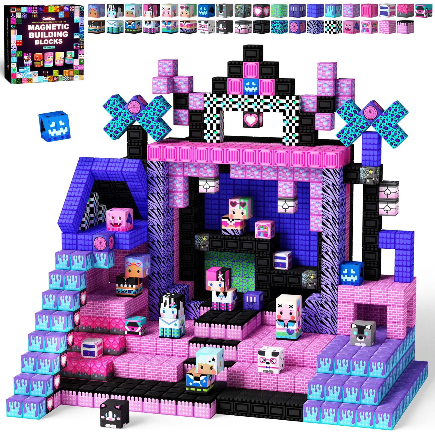 GobiDex 200PCS Magnetic Building Blocks for Kids, STEM Toys to Build MagWonder Castle & World, Creative Sensory Play Gift for Girls Ages 3+