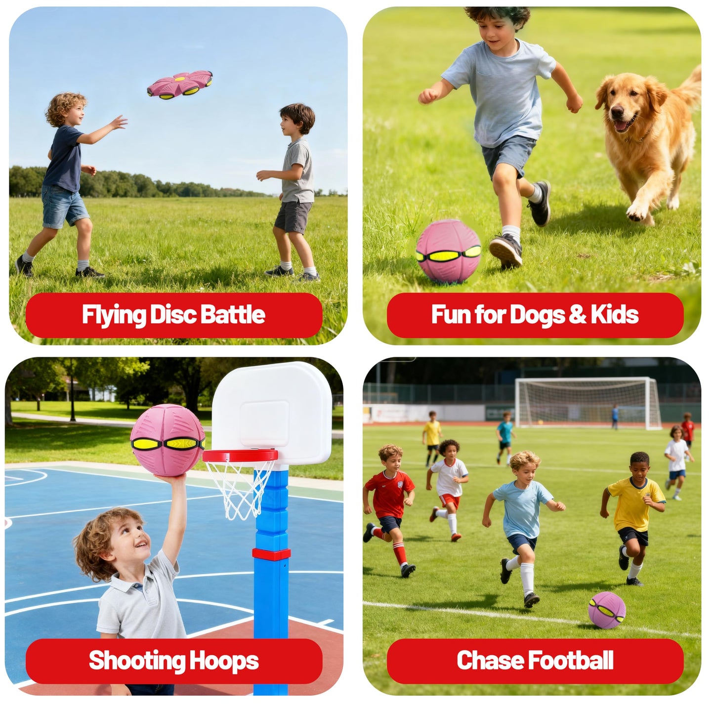 Magic Metaball, Children's Bouncing Ball, 2PCS Magic Flying Saucer Interactive Pop-Up Transform Toy, Parent-Child Interaction Pink & Light Blue Bouncy Ball, Delay Frisbee Flying Disc Toy with 6 Light