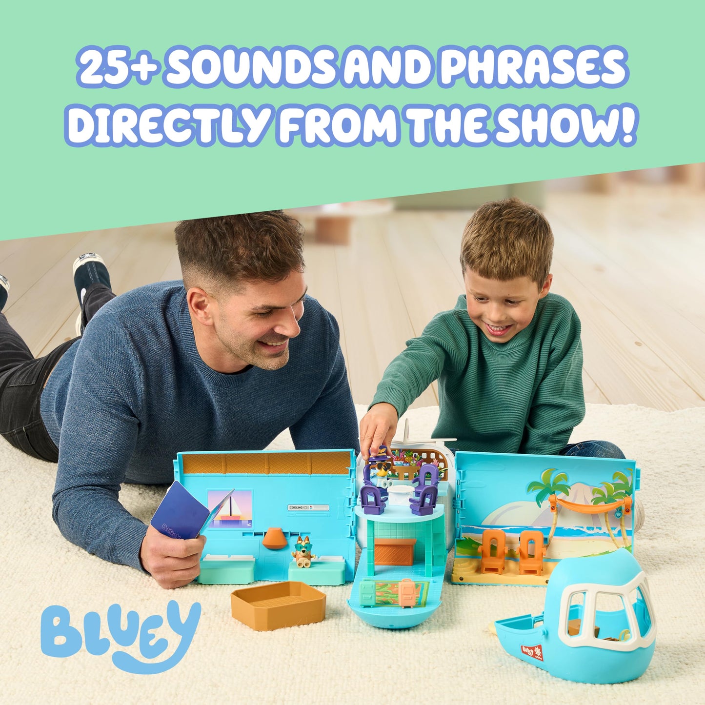 Bluey 3-in-1 Transforming Airplane Toys for Kids Playset, Turns into Resort & Boat, Airplane Toys for Kids 5-8 Includes Exclusive Captain Figure