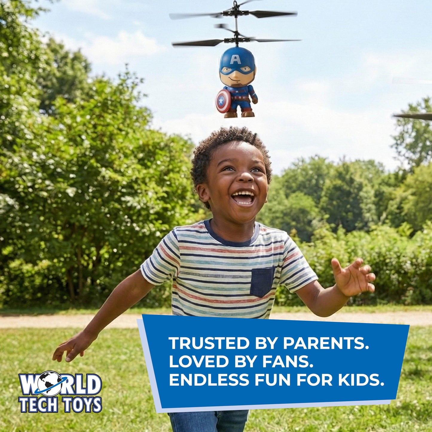 World Tech Toys Marvel Captain America Big Head Helicopter Toy – Motion Sensored Flying Toy for Kids - Marvel Licensed - Kids 6+
