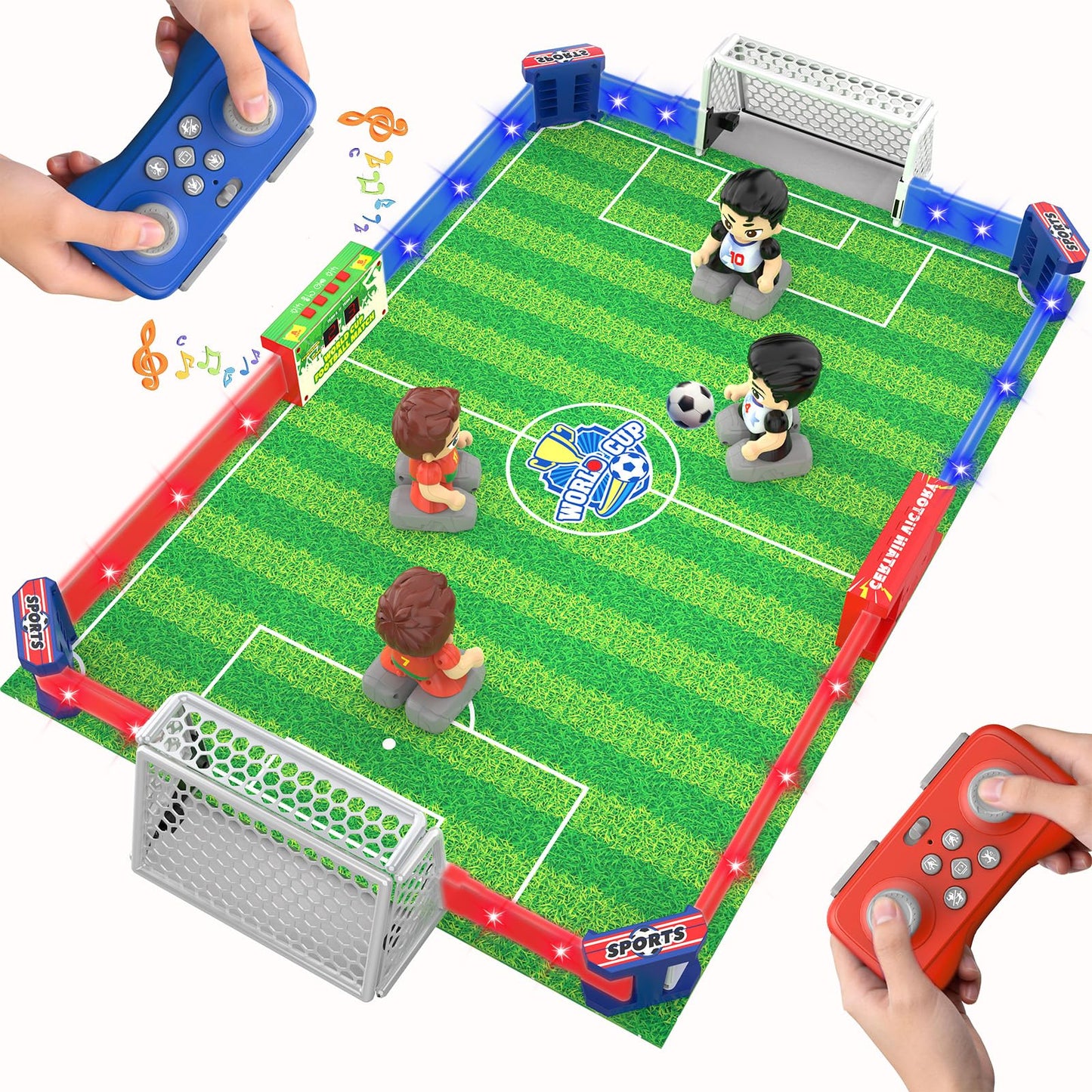 Cokzer Remote Control Soccer Toy, Foosball Table Game for Kids with 4 Remotes, 3 Balls, LED Scoreboard, Lights & Sound, Rechargeable RC Soccer Board Game for 1-4 Players Ages 6+