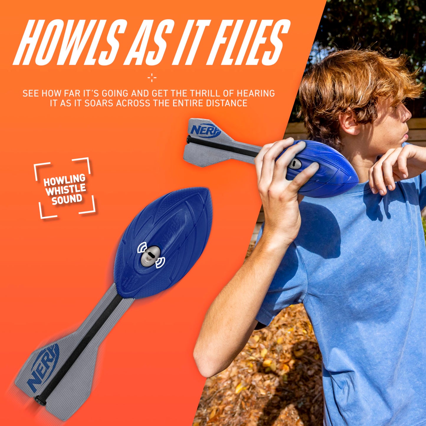 Nerf Vortex Aero Howler Foam Ball – Classic Long-Distance Football - Flight-Optimizing Tail - Hand Grip – Indoor and Outdoor Fun (Blue)