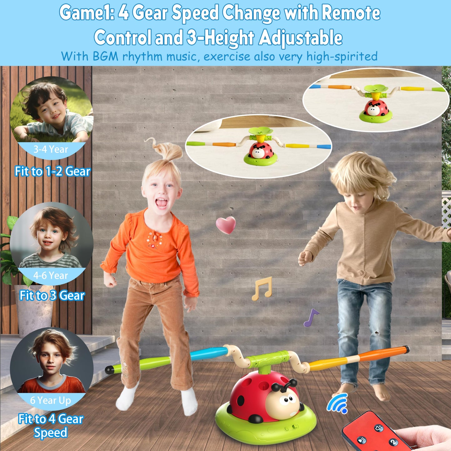 4 in 1 Musical Jump, Toss Ring Game, Baseball Toys and Stomping Launch Rocket Launcher for Kids Toys & Games with Remote, Indoor Outdoor Toys for Kids Ages 4-8 3-5 Baseball Party Favors Birthday Gift