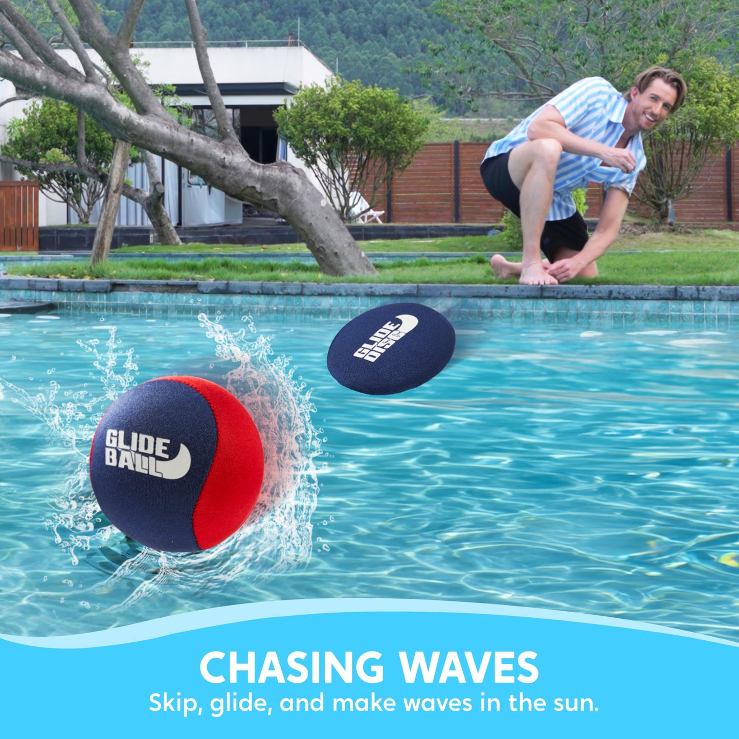 SYNCFUN 4 Pcs Skip Water Balls,Splash Water Bouncing Balls with Mesh Bag, Beach Toys for Kids, Pool Toys for Friends and Family, Fly Swimming Game Adults, Boys, Teens, Great for All Ages (Red & Blue)