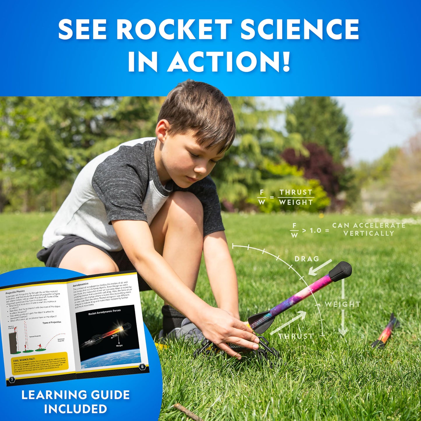 National Geographic Air Rocket Toy – Ultimate LED Rocket Launcher for Kids, Jump and Launch the Light Up, Air Powered, Foam Tipped Rockets up to 100 Feet