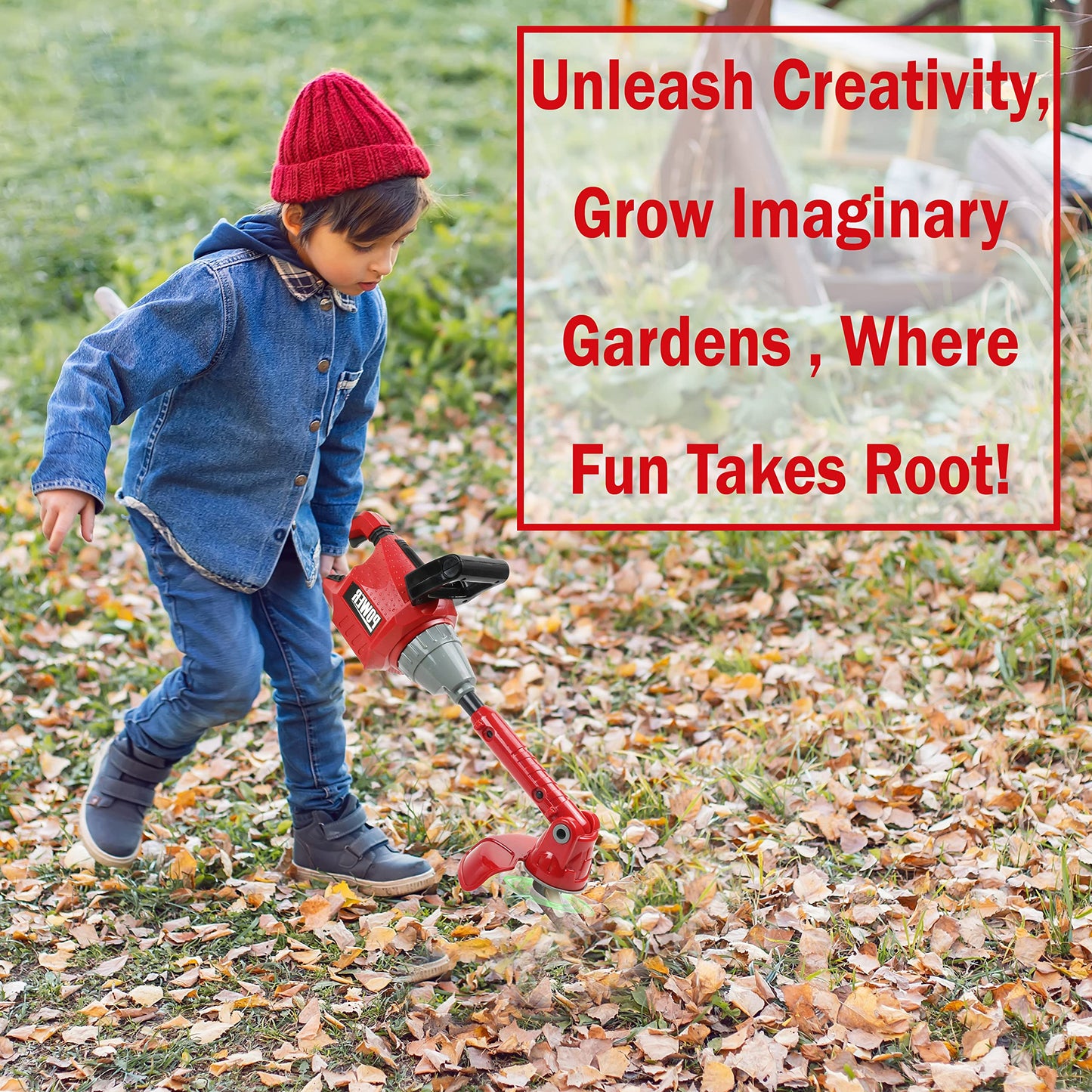 TeganPlay Kids Weed Trimmer Toy for Toddler Landscaping Gardening Tools and Equipments with Lights and Sounds Includes Mask Safety Goggles and Earmuffs