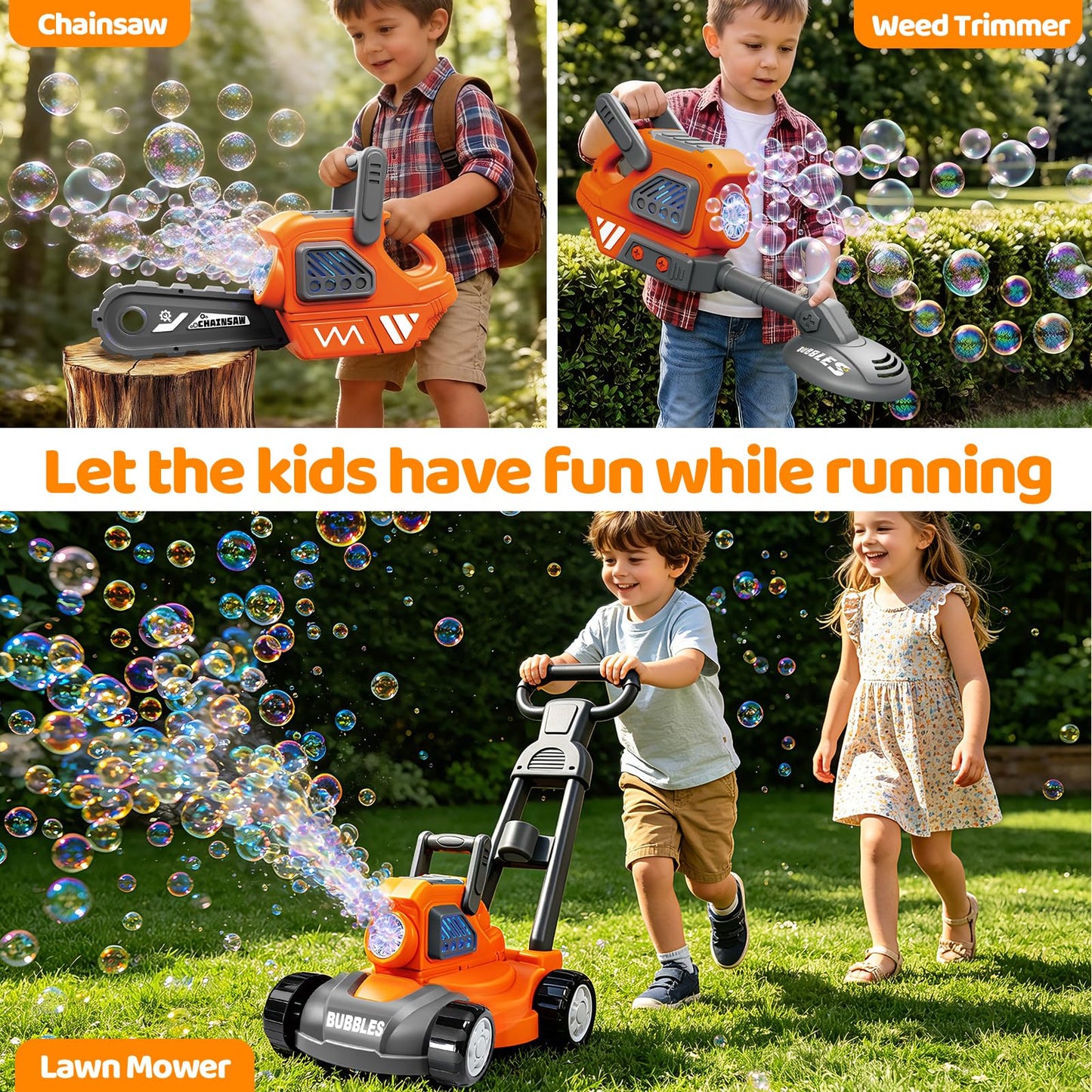 juman Bubble Lawn Mower for Kids, 3in1 Electric Bubble Machine with 10 Bubble Solution, Summer Outdoor Toddler Toys Bubble Blower with Lights, Party Birthday Gift for Boys Girls 3 4 5 6 7 8 Year