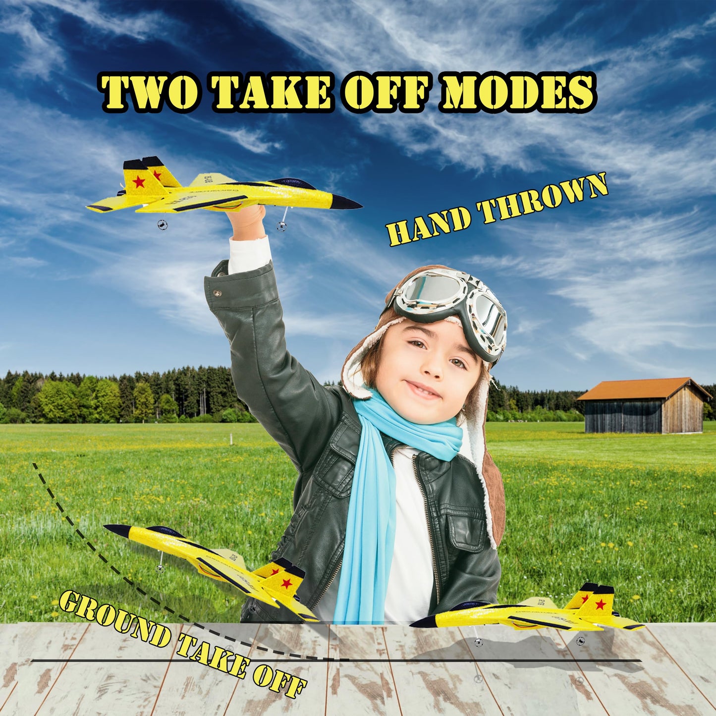Eayaele SU-35 RC Plane, 2CH Remote Control Airplane, Hobby RC Glider, Ready & Easy to Fly for Beginners, RC Aircraft Jet with Luminous Strip (Yellow)