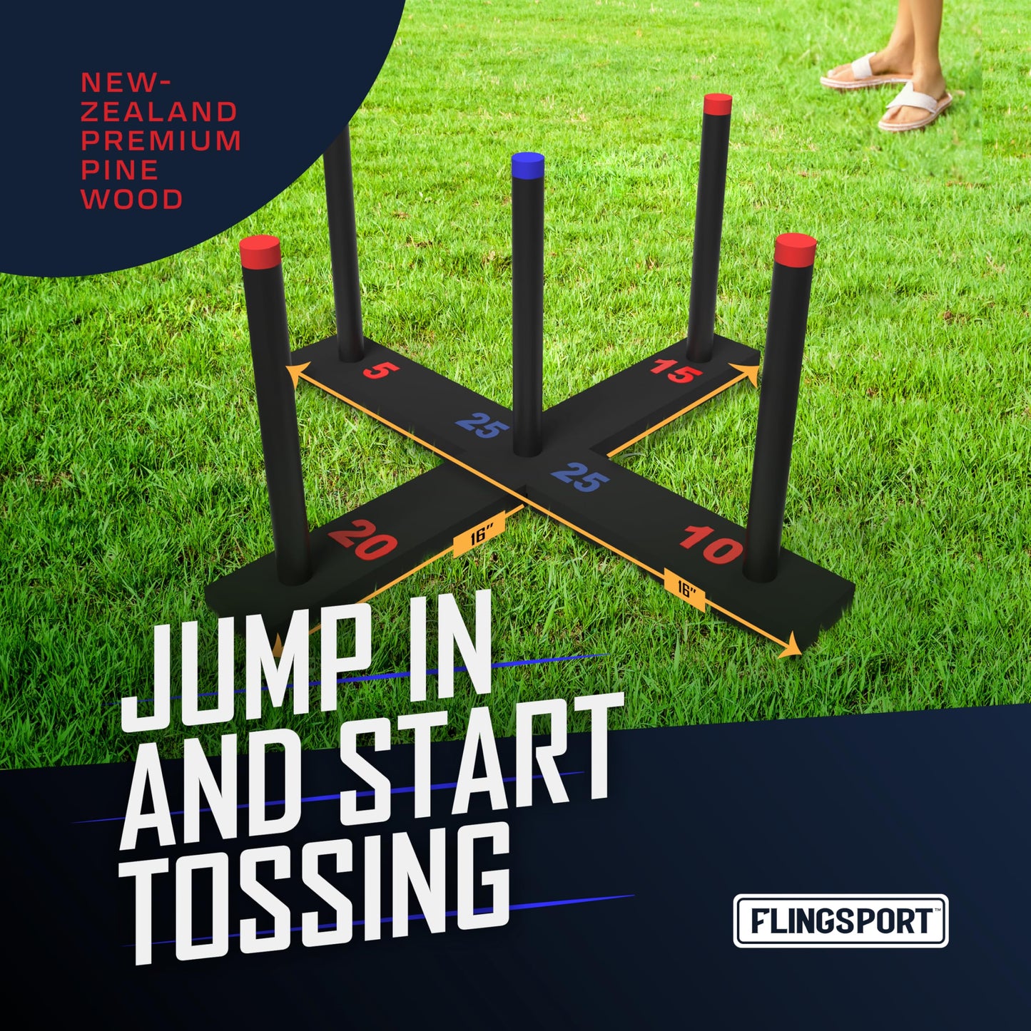 FLINGSPORT Ring Toss Game, Incl. 6 Rings, Case, Easter Gifts for Kids, Outdoor Yard Games for Kids Adults & Family, Backyard Party Activities, Gifts for Teens, Boys & Girls Ages 8-12+ Years Old