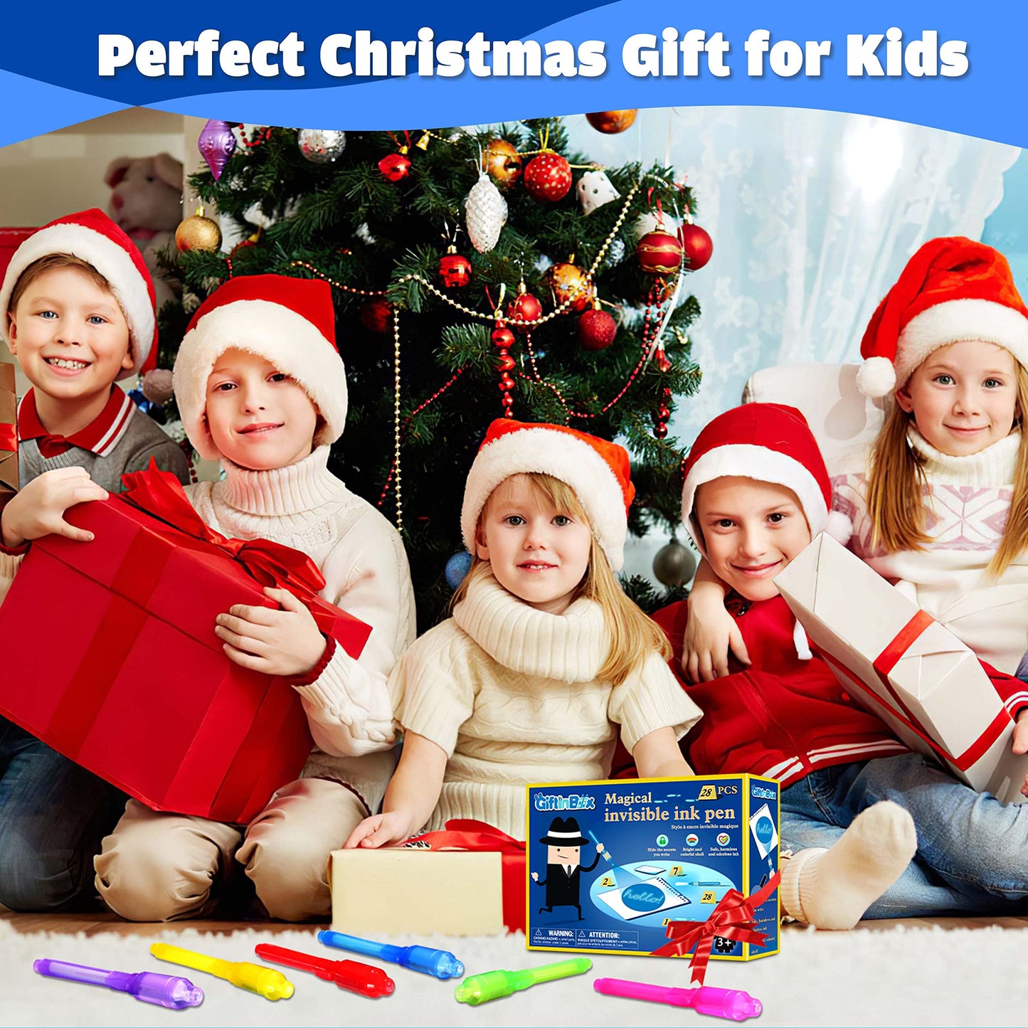 GIFTINBOX Invisible Ink Pen, 28PCS Spy Pen with UV Light for Kids, Birthday Party Favors for Kids 4-8 8-12, Classroom Prize for Students Magic Marker for Secret Message
