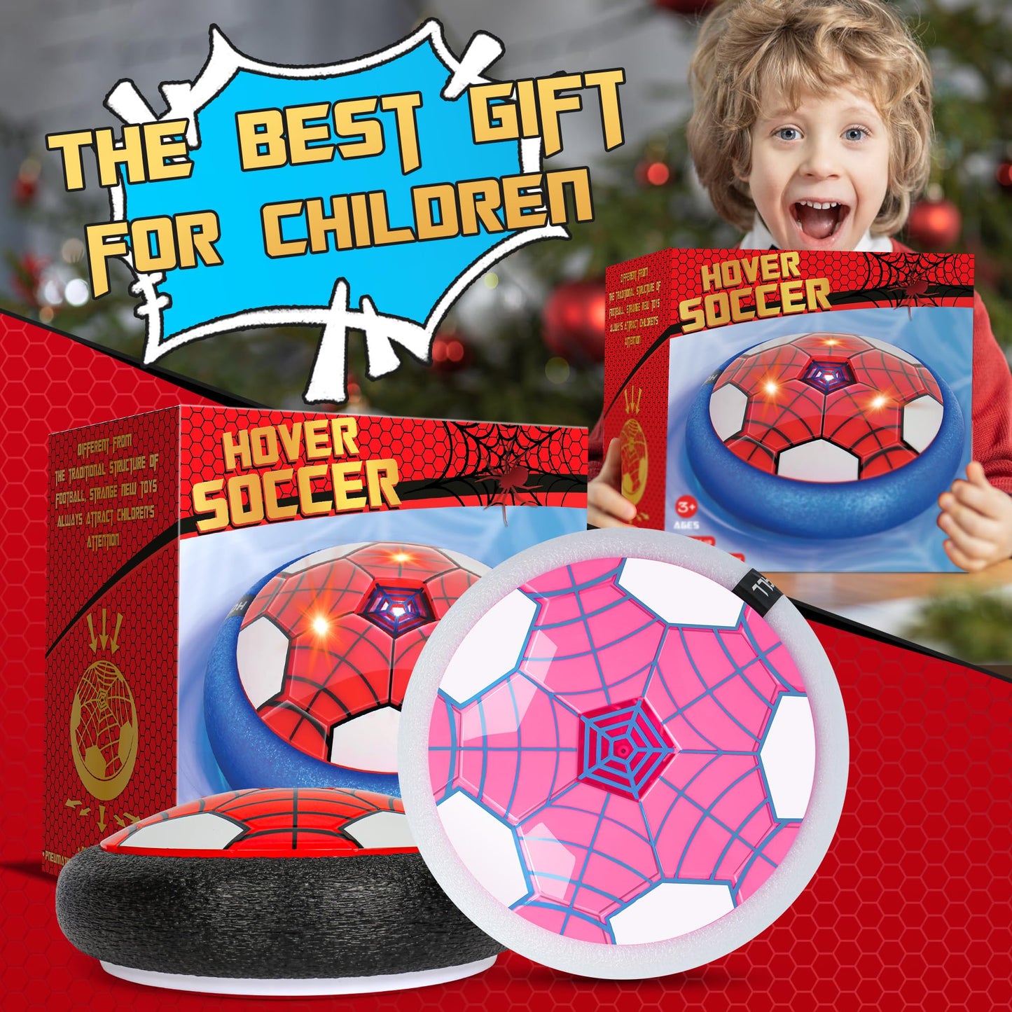 BESTVIVE Hover Soccer Ball, 2 Pack - Indoor Soccer Toys for Kids, Cool Sports Games for Boys and Girls, Birthday Gifts（Red and Pink）